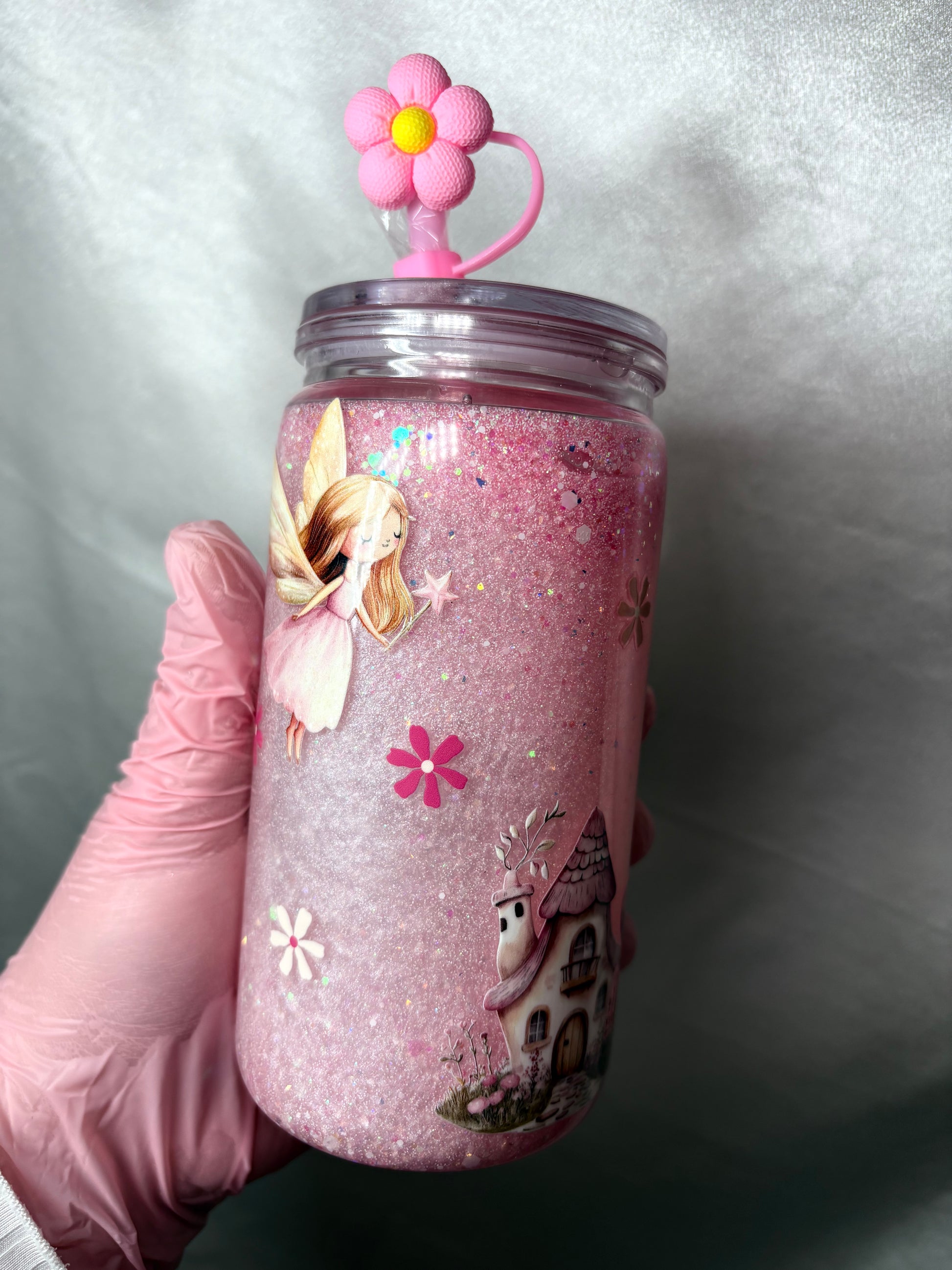 🧚‍♀️ Magischer Feen-Becher – mit Glitzer, Rehkitz & Blumen-Deckel