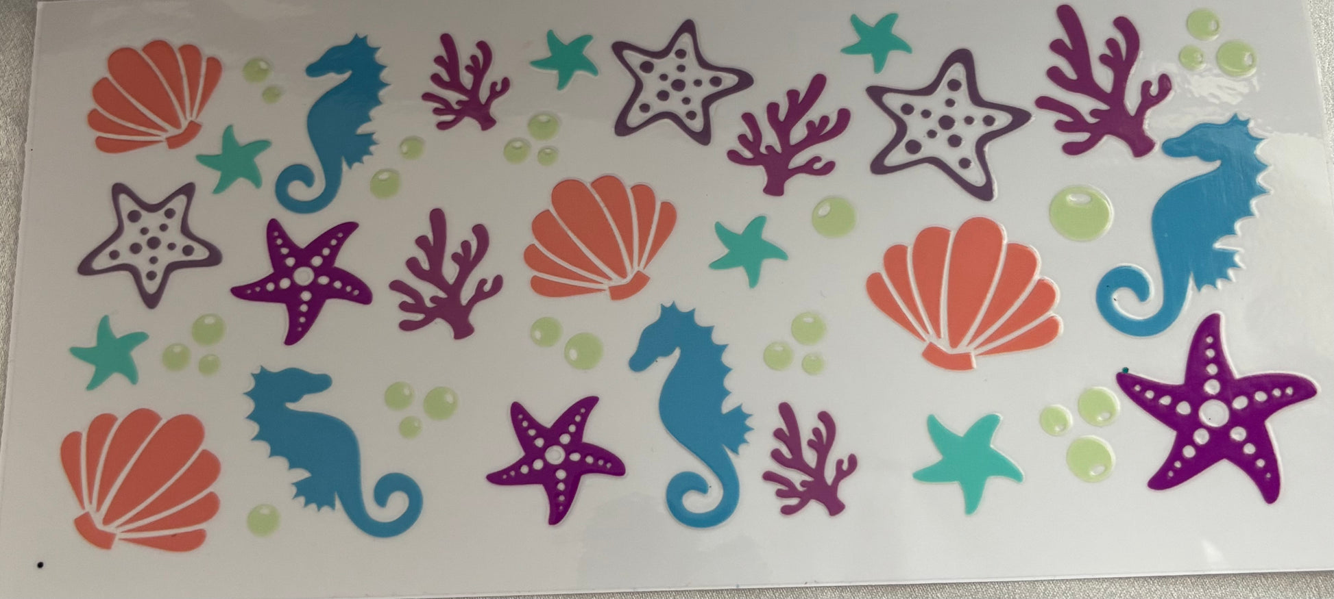 Bunte Muscheln und Seepferdchen